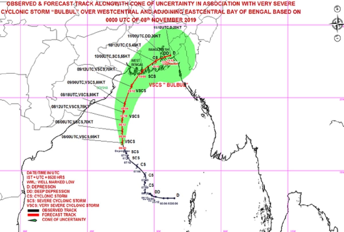 Cyclone Bulbul Indian metrological department warning of heavy rain in West Bengal and Odisha