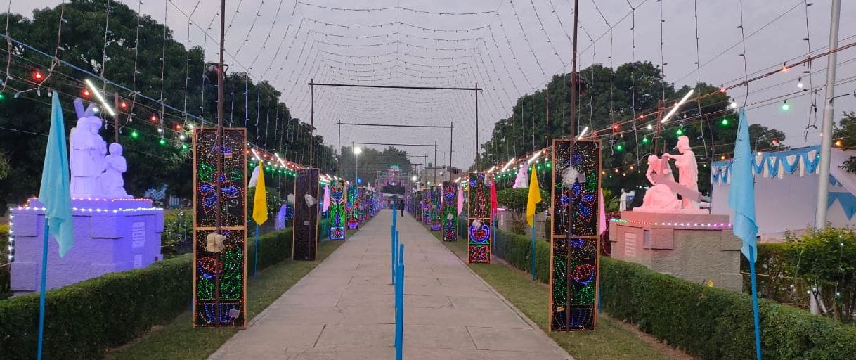a delectable churchdecorate colourful lights