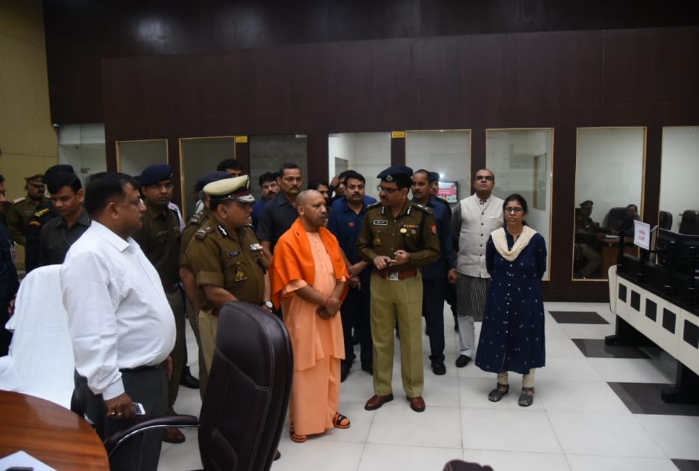 Chief Minister Yogi Adityanath in 112 headquarter.