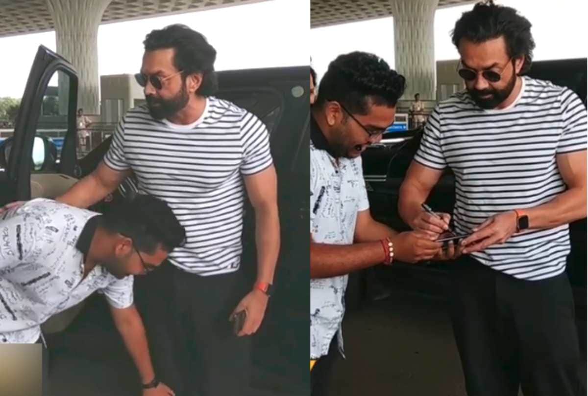 fan touch bobby deol feet at airport video viral
