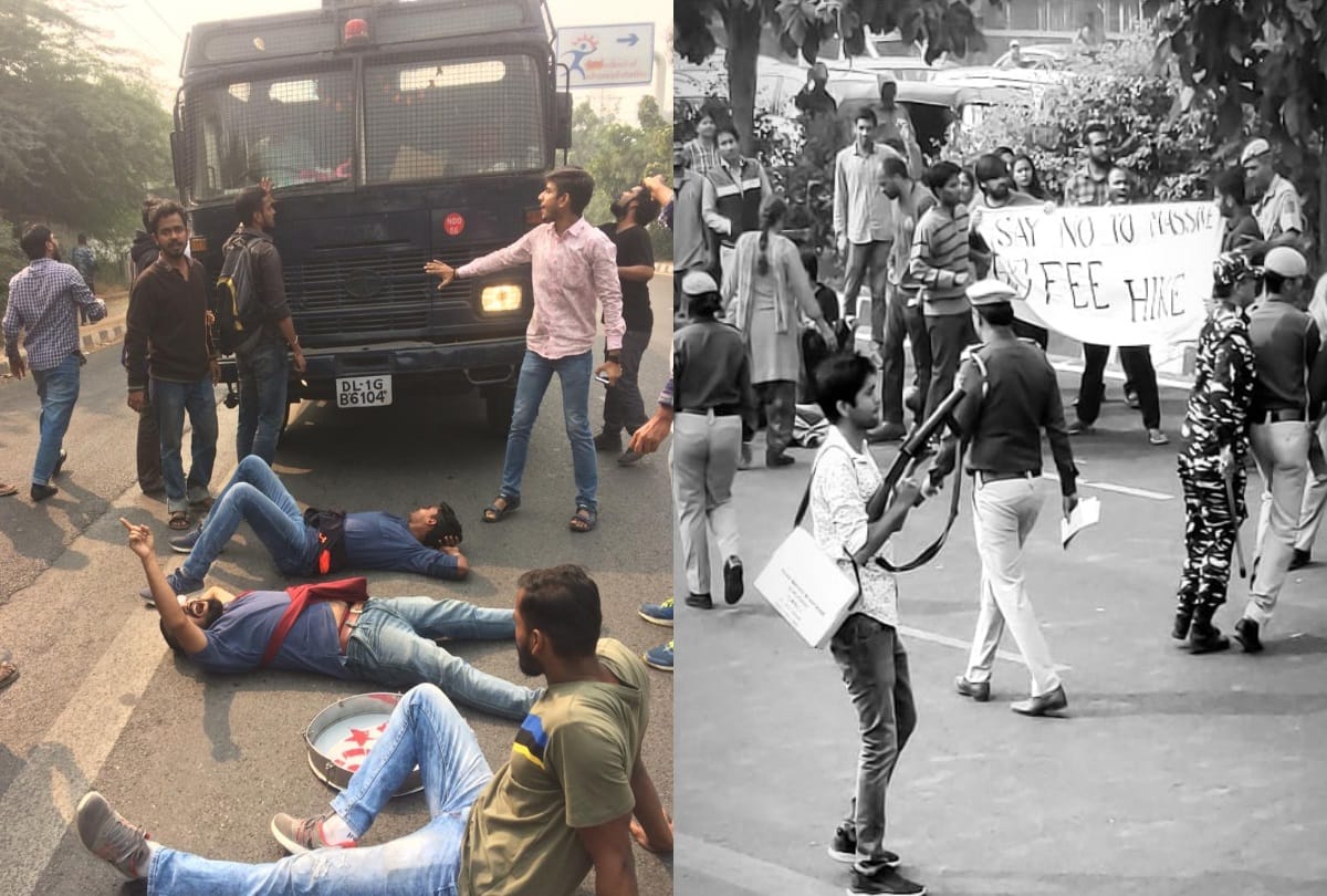 JNU students protest outside campus demanding to meet their demands