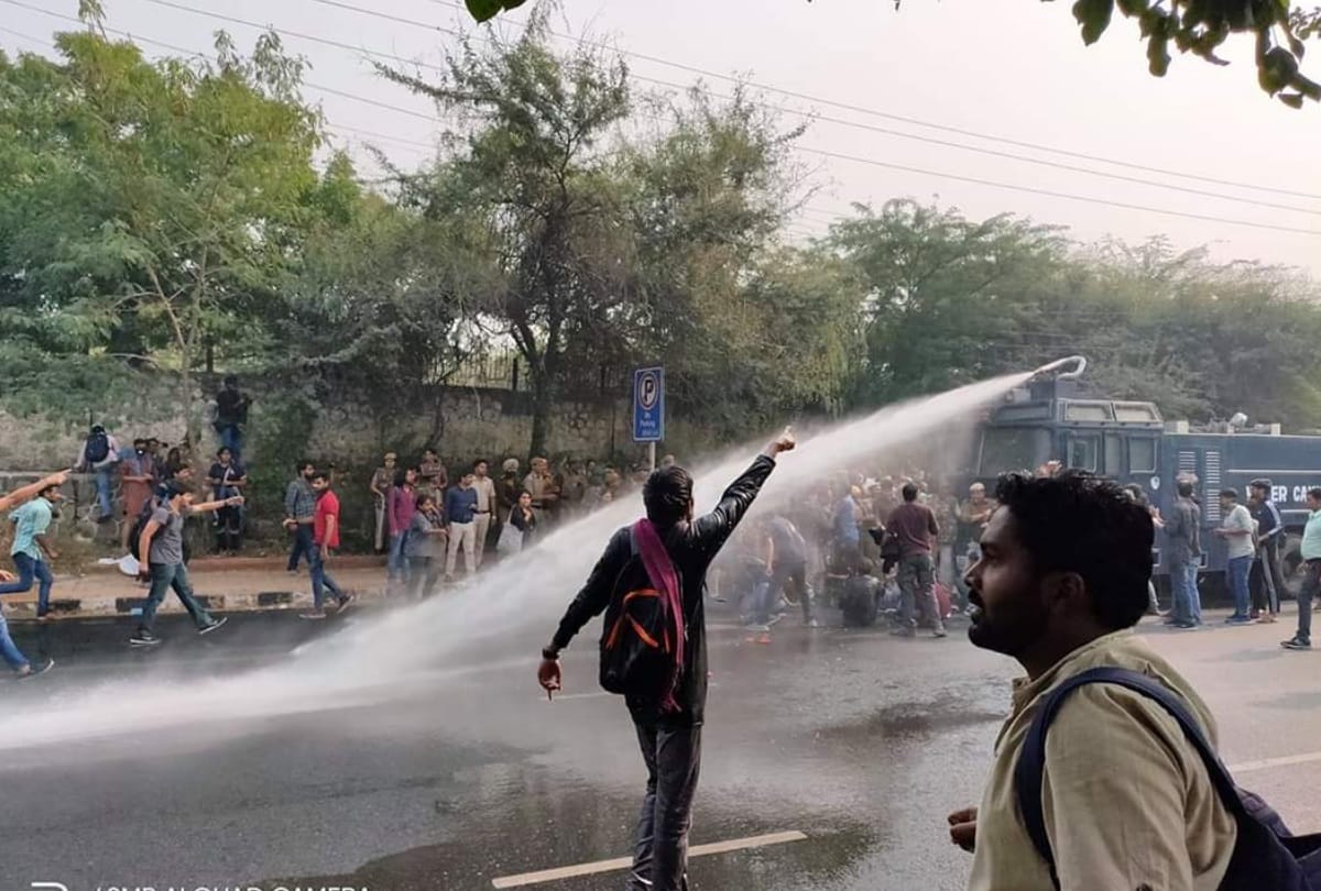 JNU students protest outside campus demanding to meet their demands