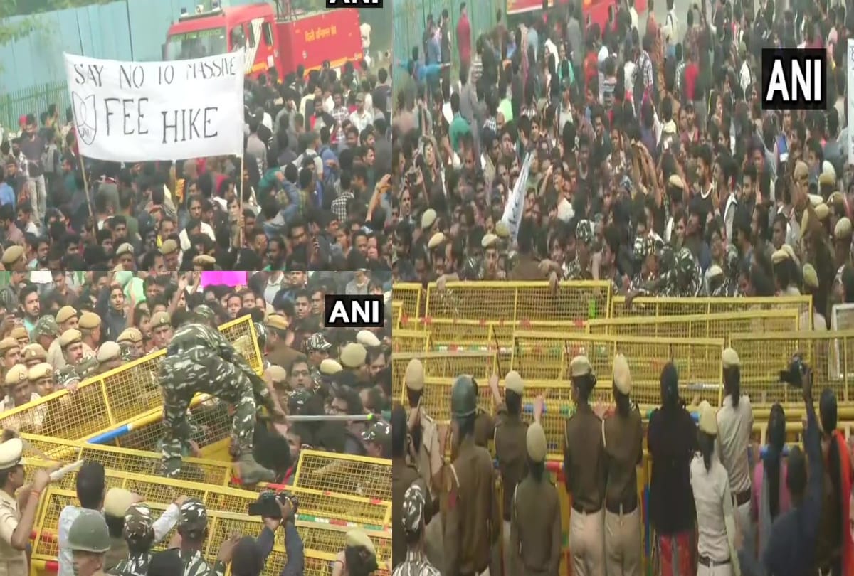 JNU students protest outside campus demanding to meet their demands