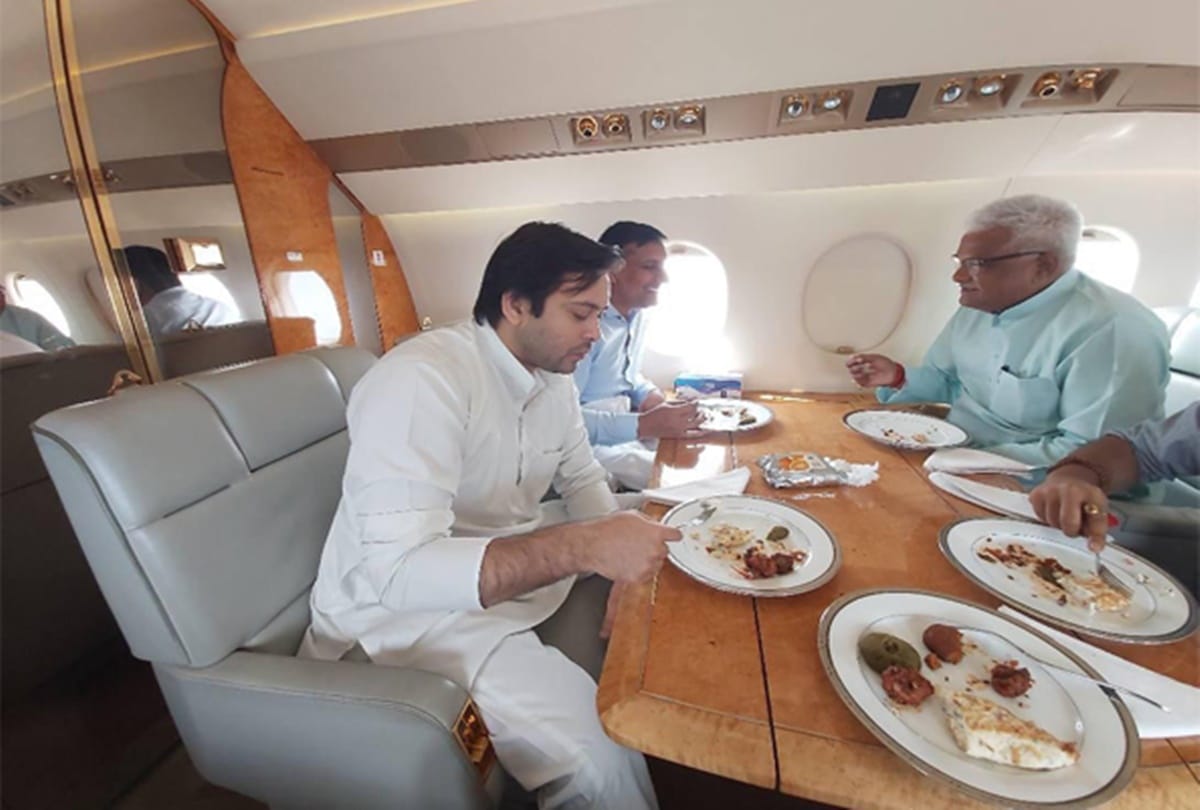 Tejashwi Yadav celebrate birthday in charter plain photos viral on social media Bihar RJD