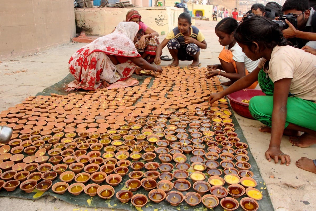 dev deepawali kashi ready for celebration lamps ganga ghat varanasi