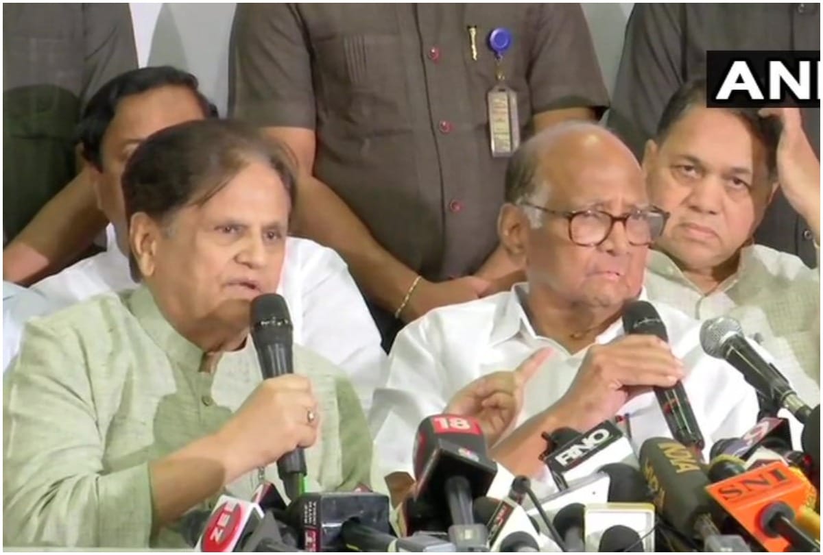 congress-ncp joint press conference, sharad pawar ahmed patel bjp shiv sena praful pate