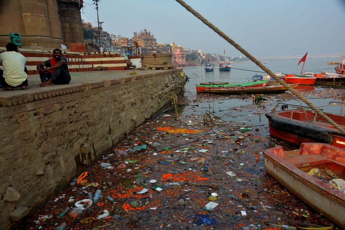 Dev Deepavali dirt is lying on Gangas Ghat Varanasi