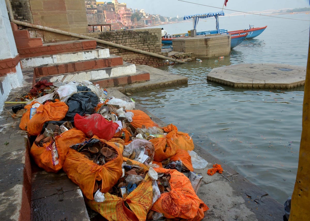 Dev Deepavali dirt is lying on Gangas Ghat Varanasi