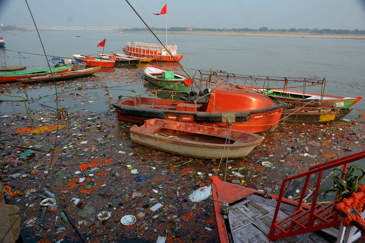 Dev Deepavali dirt is lying on Gangas Ghat Varanasi