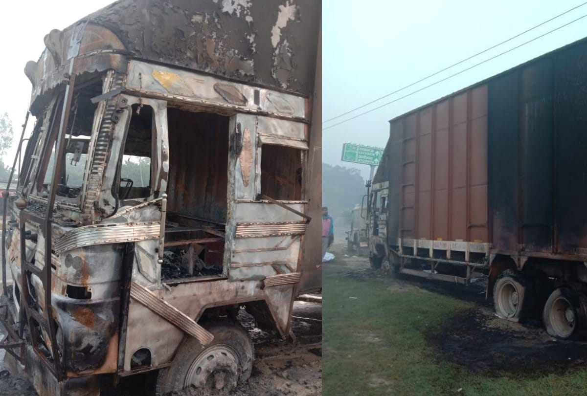 Container truck burnt due to electric wire, driver died