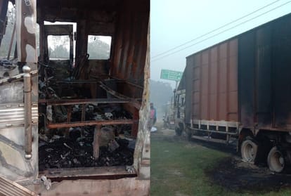 Container truck burnt due to electric wire, driver died