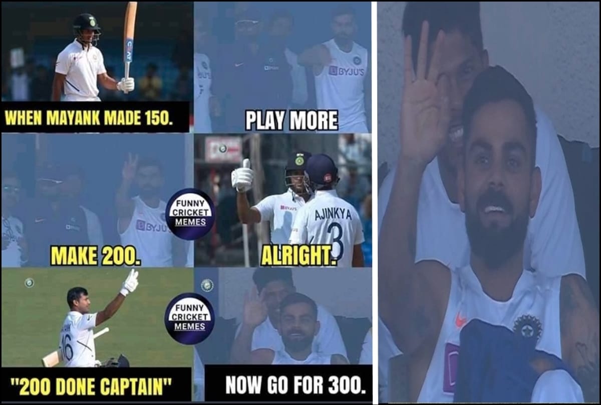 INDvBAN After scoring 200 Virat Kohli wants triple hundred from Mayank Agarwal Watch Video