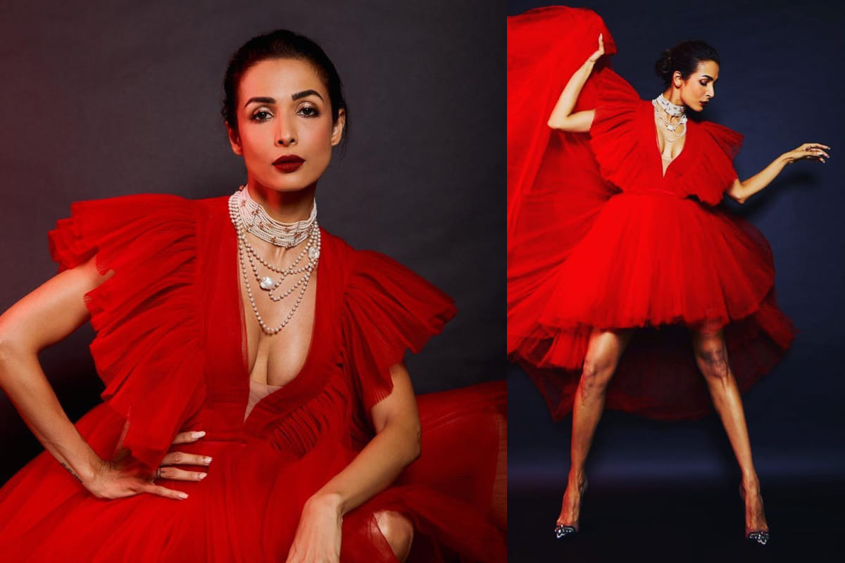malaika arora gorgeous look in red hot dress at global awards 2019