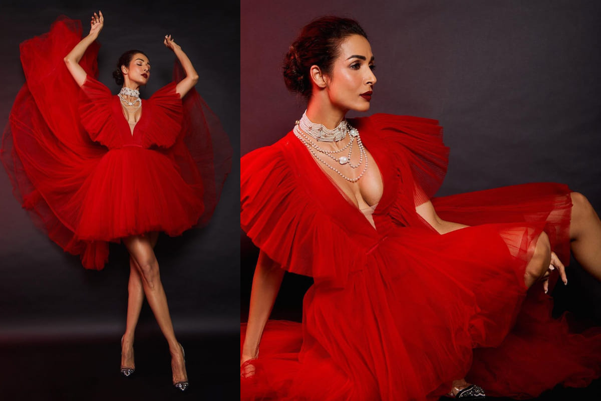 malaika arora gorgeous look in red hot dress at global awards 2019
