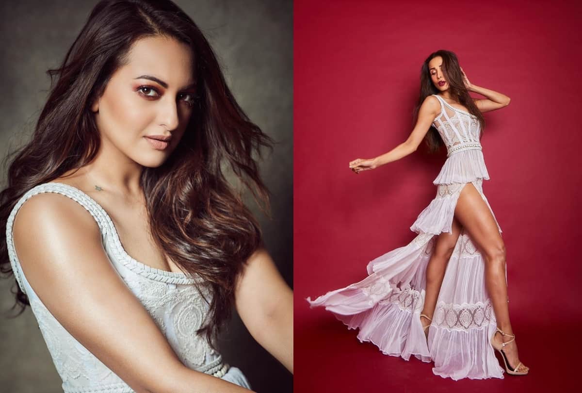sonakshi sinha wore white ruffle thigh high slit gown like malaika arora got trolled