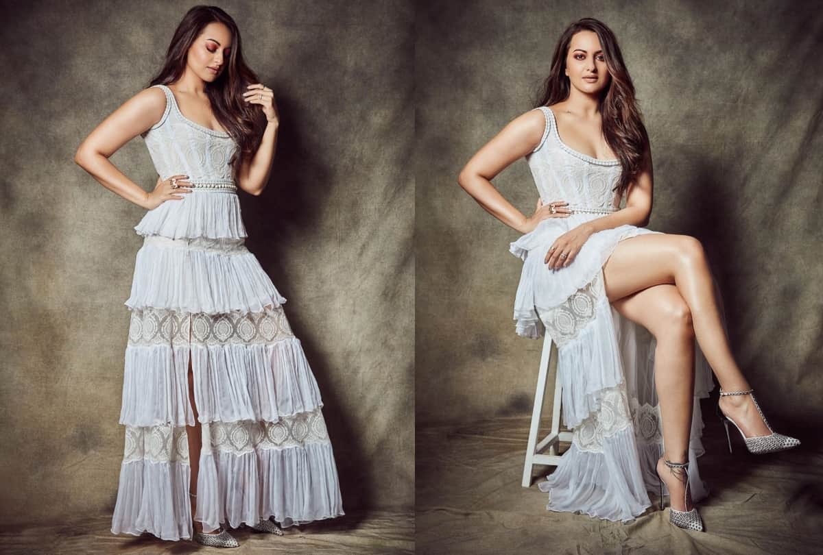sonakshi sinha wore white ruffle thigh high slit gown like malaika arora got trolled