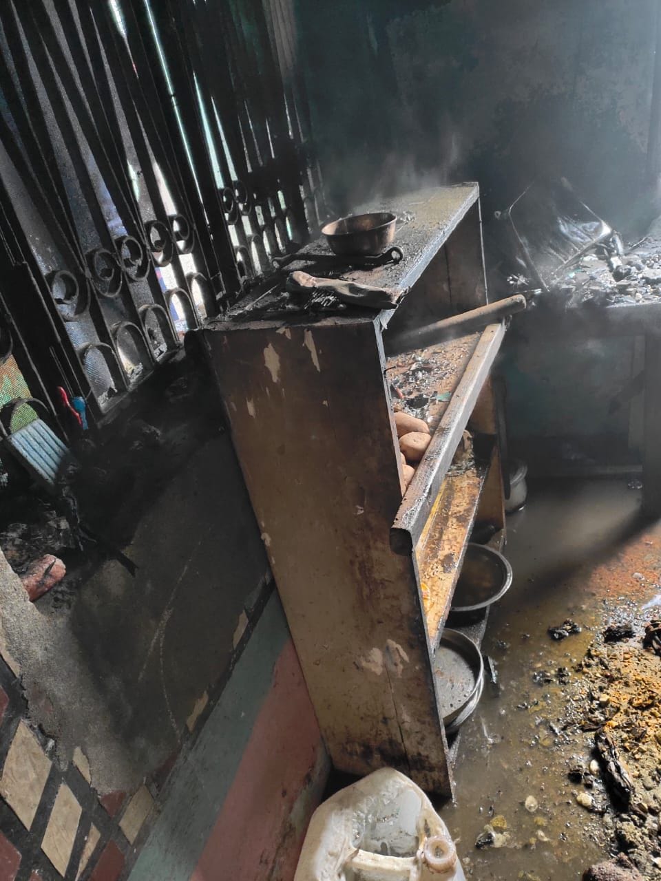 Fire in laborers' room, stirred up