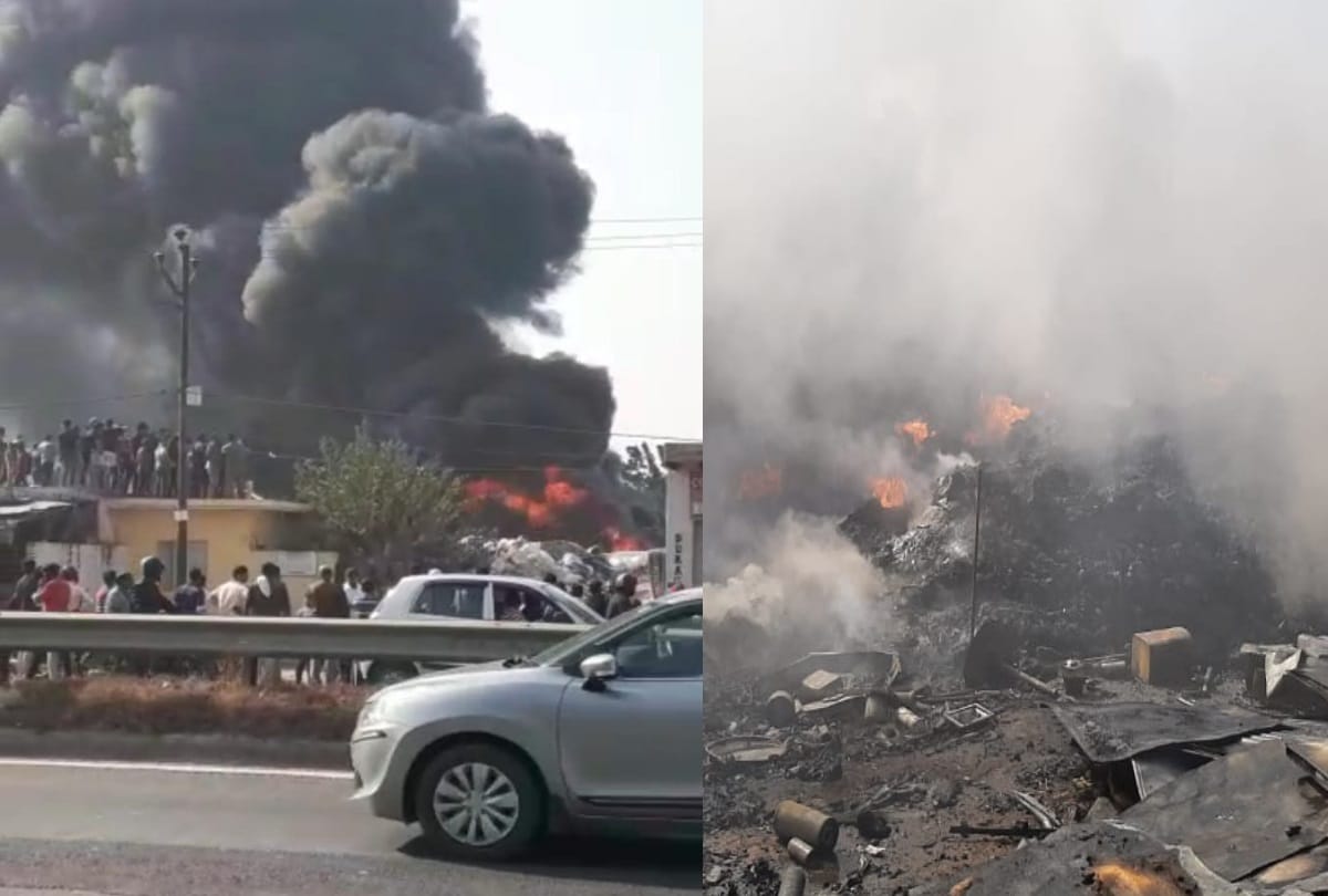 greater noida scrap godown catches fire after falling of high extension rescue operation on