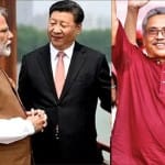 भारतीय प्रधानमंत्री नरेंद्र मोदी, चीनी राष्ट्रपति शी जिनपिंग और श्रीलंका में हुए राष्ट्रपति चुनाव में जीत दर्ज करने वाले गोटबाया राजपक्षे