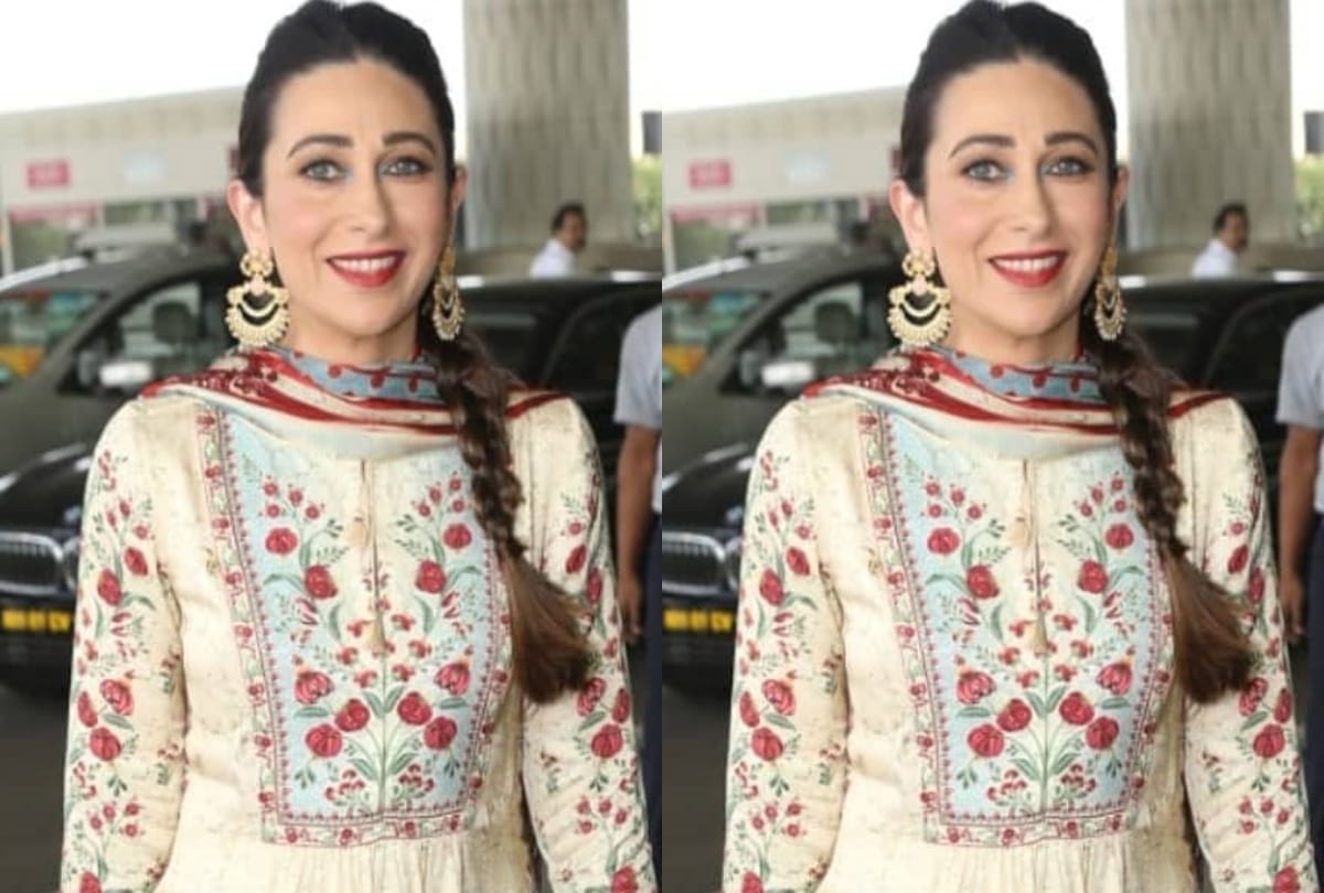 karishma kapoor traditional airport look in off white floral kurta