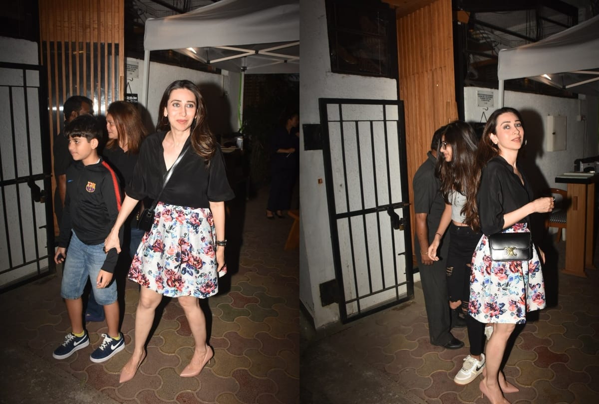karishma kapoor traditional airport look in off white floral kurta