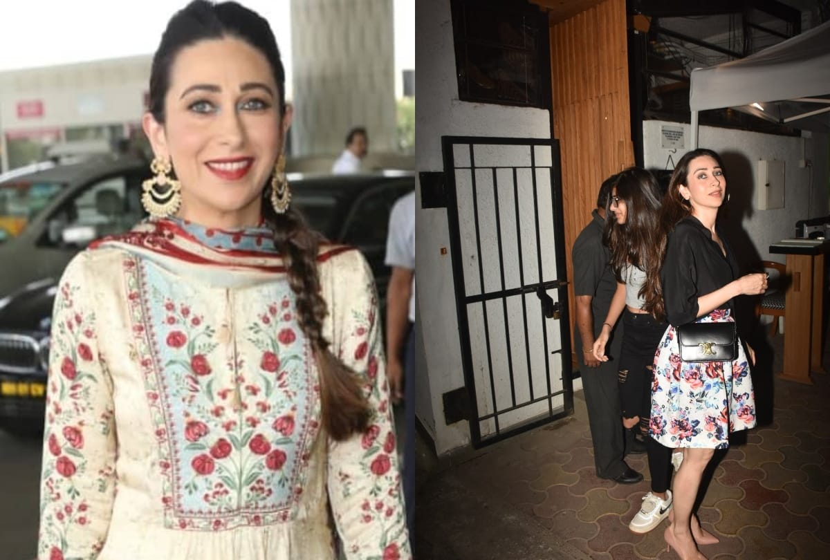 karishma kapoor traditional airport look in off white floral kurta