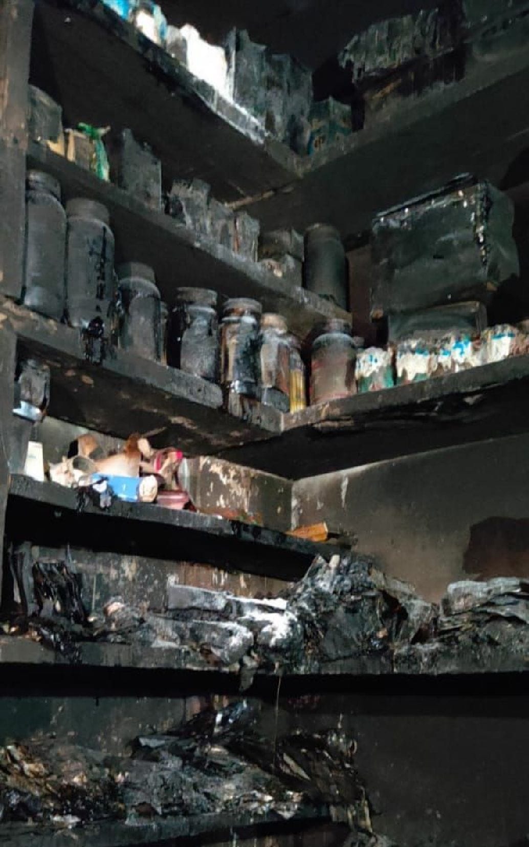 Fire caused by short circuit in medical store