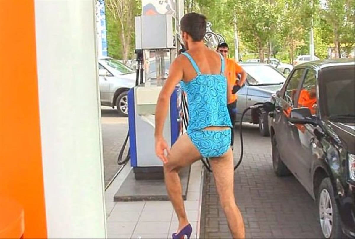 russia men in bikini for free fuel