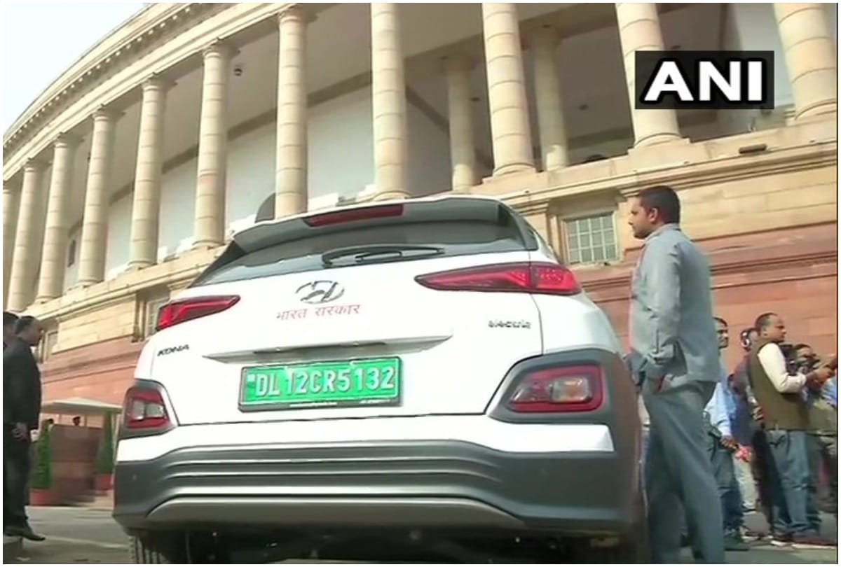 Union Minister Prakash Javadekar arrived Parliament in Hyundai Kona electric car