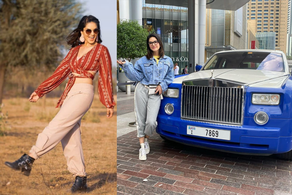 sunny leone rocks gorgeous casual look in shimmer skirt and white top