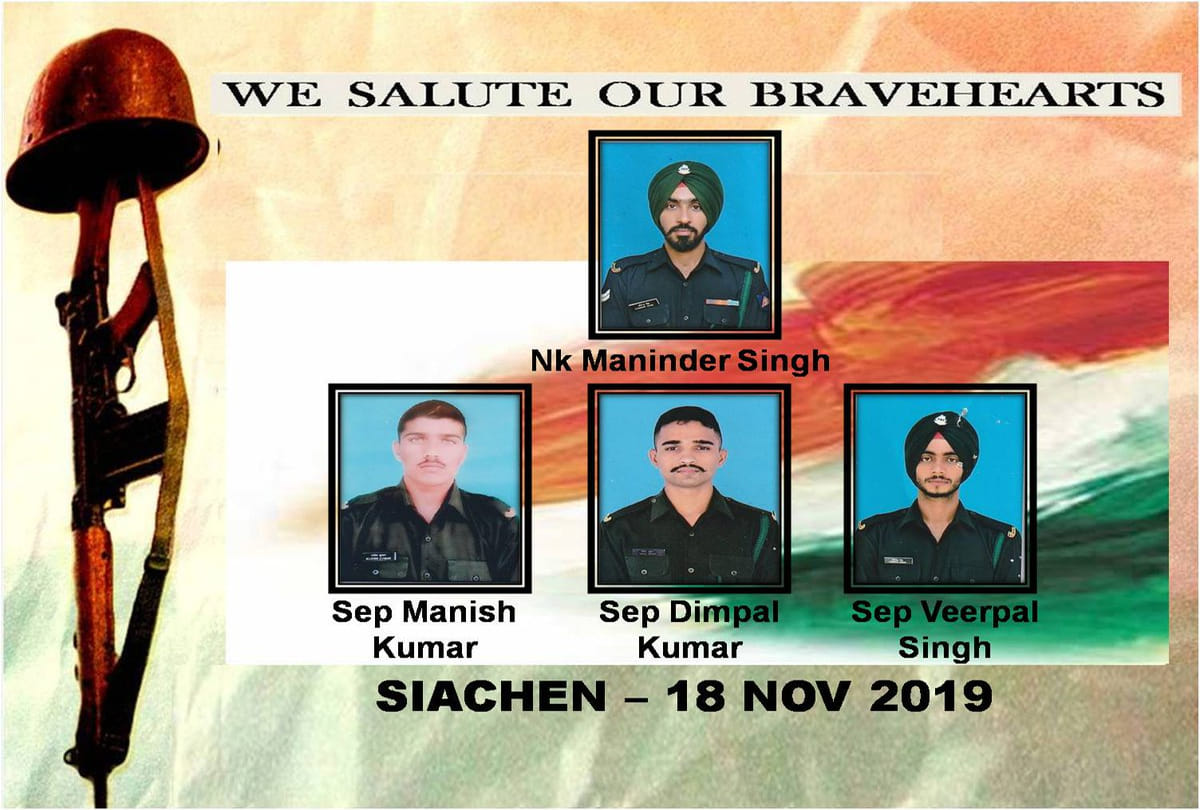 Three Jawans Martyred in siachen glacier avalanche, indian army