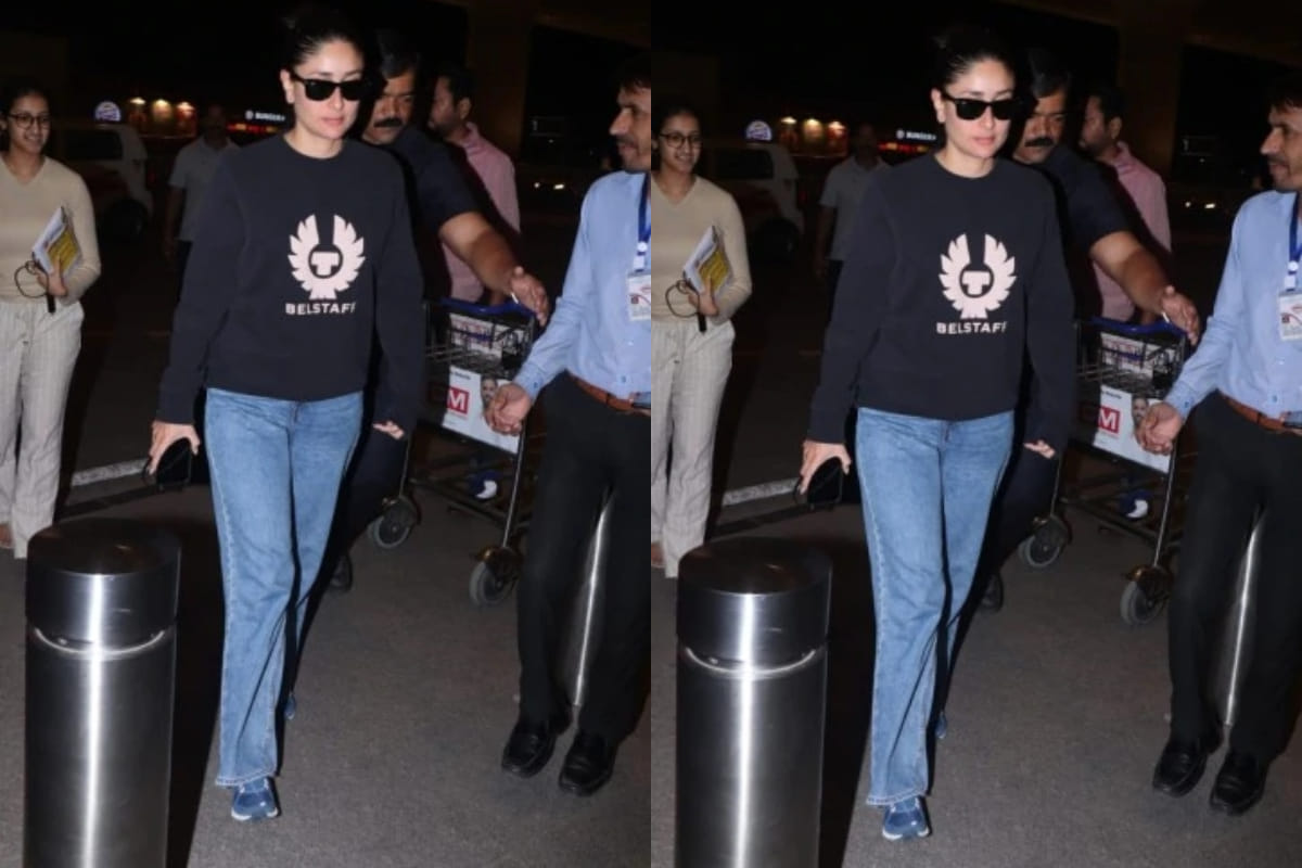 kareena kapoor expensive airport look in belstaff navy sweatshirt
