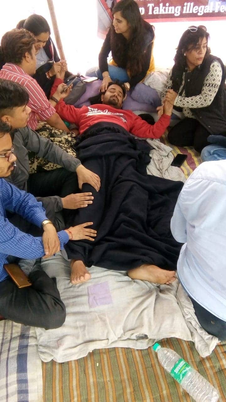 ayush college student protest against Increased fees student fall ill