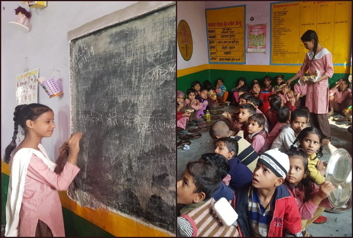 No teacher in UP govt school senior students teaching juniors