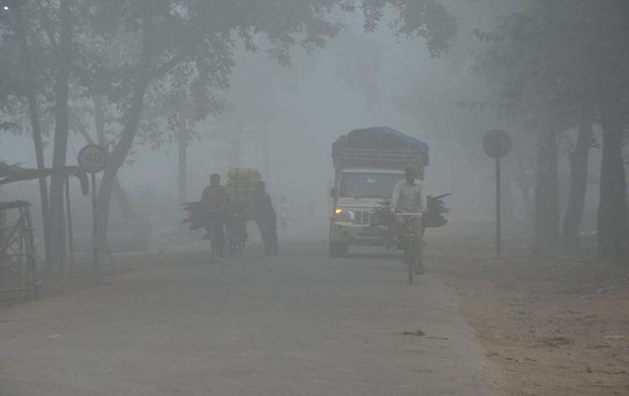 tarai covered in fog, cold air increased by westerly wind