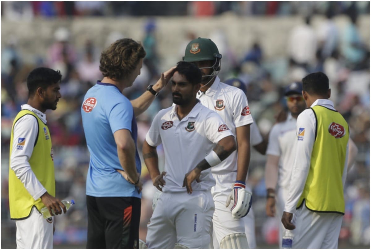 INDvBAN Liton Das retired hurt after hitting mohammed shami bouncer on his helmet