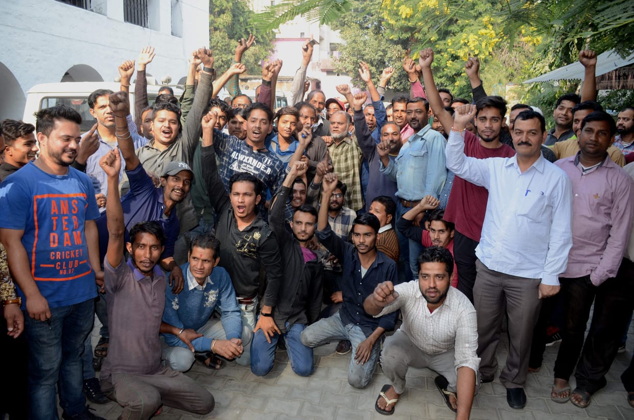Merchants on the street protest against police, shops closed