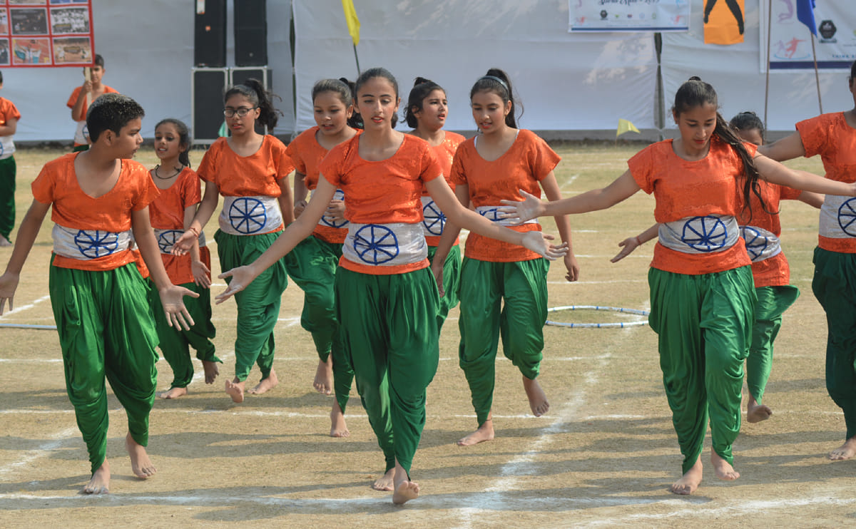 Relay race, tug of war, children in martial arts