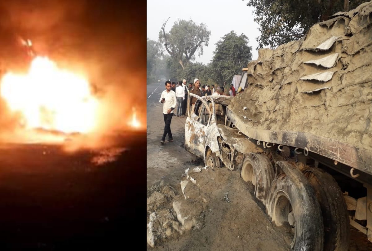 five people burnt alive in car in etah