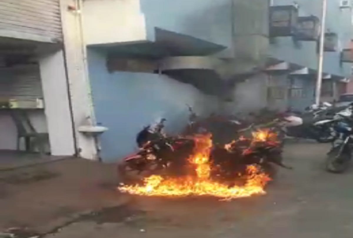 new royal enfield bike catches fire in andhra pradesh video goes viral
