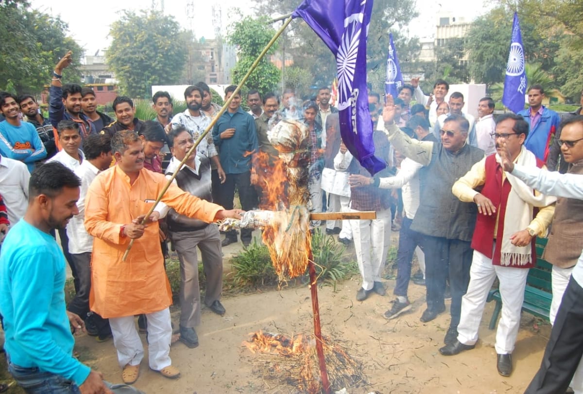 Followers of Dr Ambedkar protests against Baba Ramdev