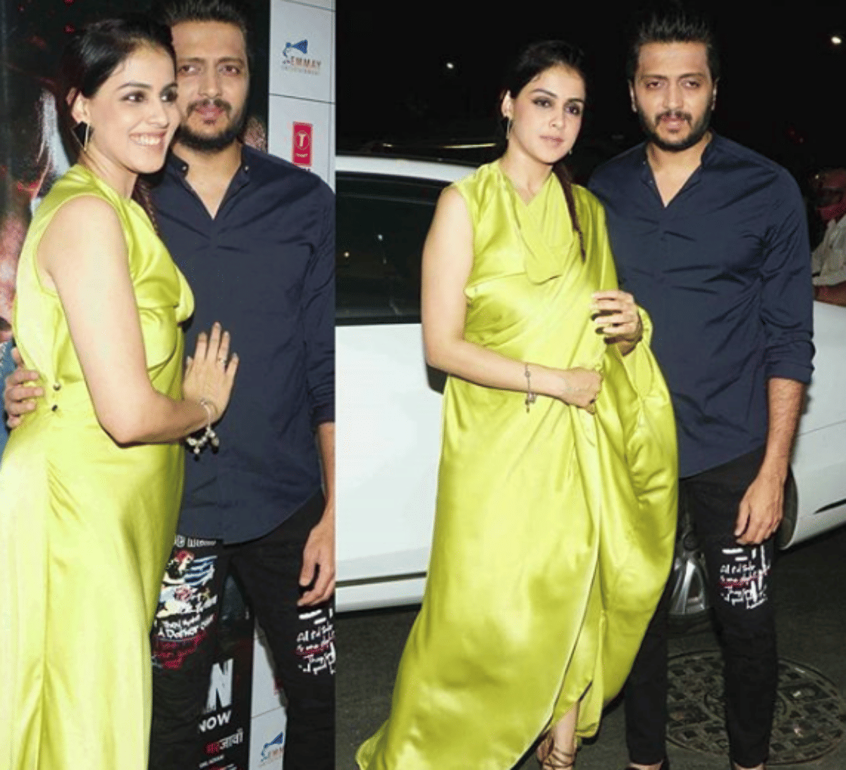riteish deshmukh wife genelia d souza satin dress users asked is she pregnant