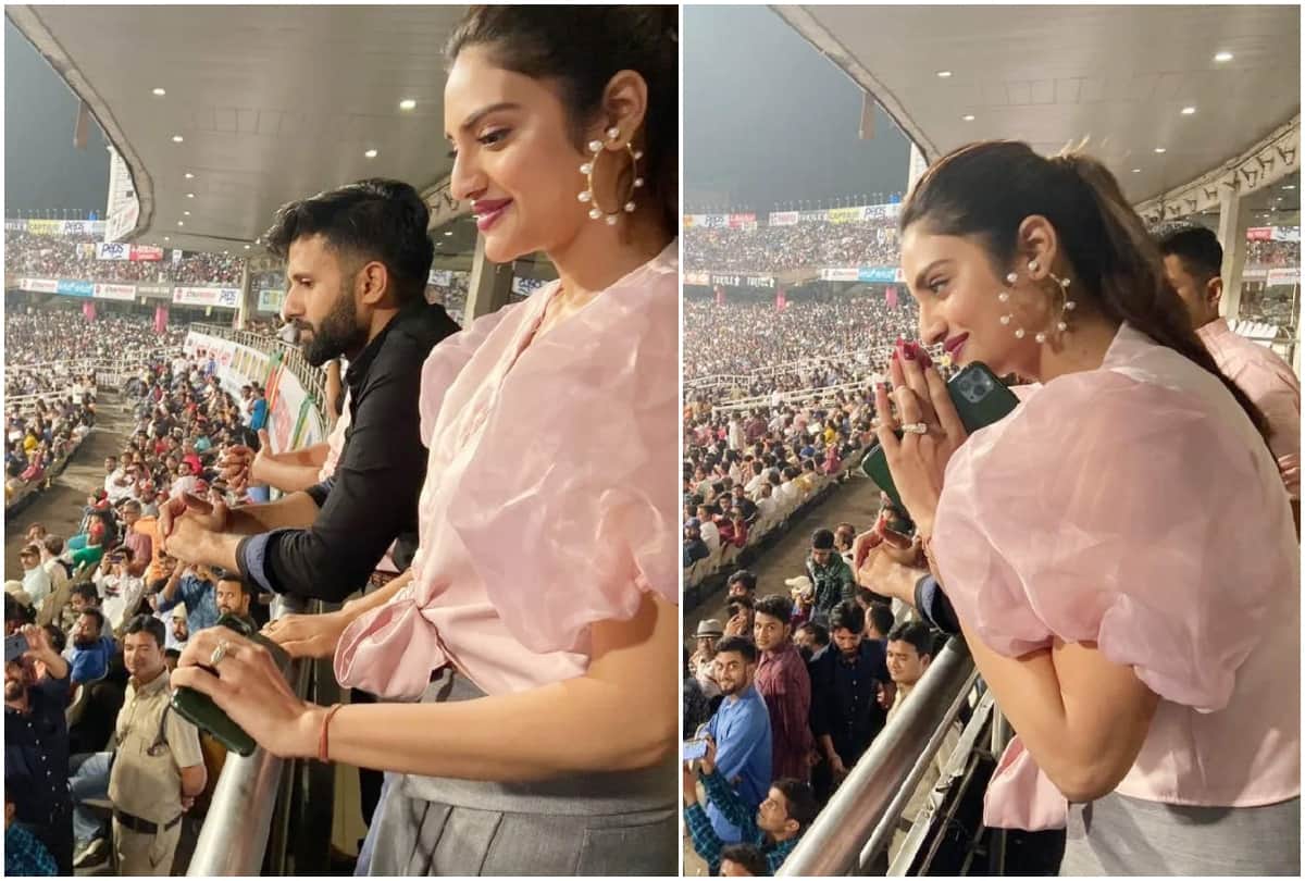 Nusrat Jahan spotted in Eden Garden with husband Nikhil Jain to watch India vs Bangladesh test match