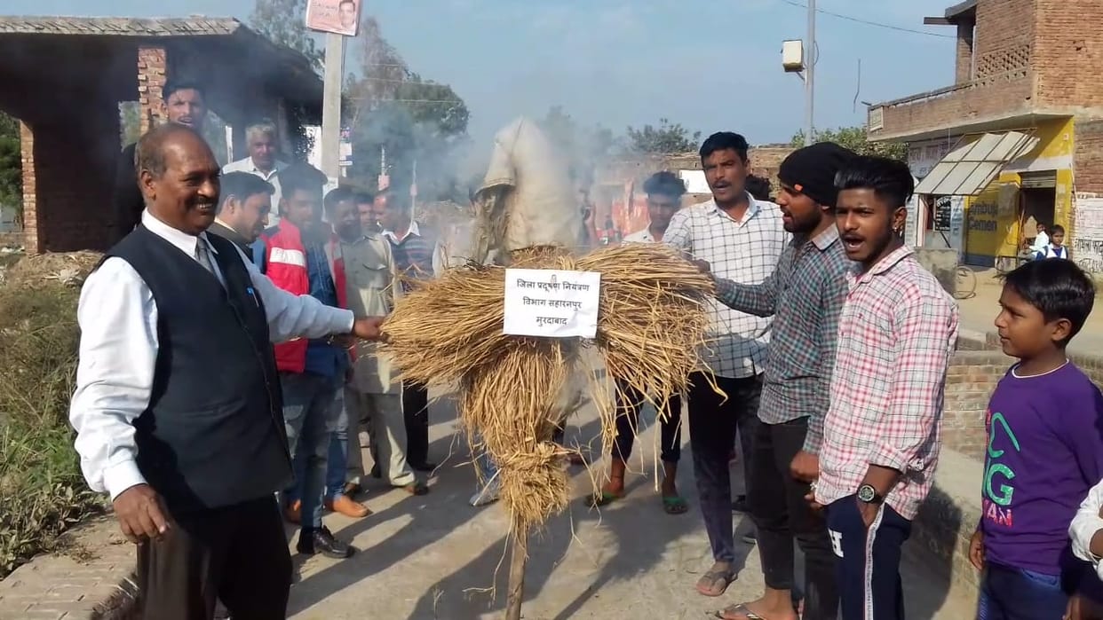Hinjaman burnt effigy of pollution control board in Rankhandi