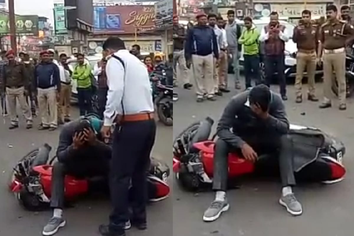 Meerut boy broke his bike at begum bridge crossing after traffic police make E-challan