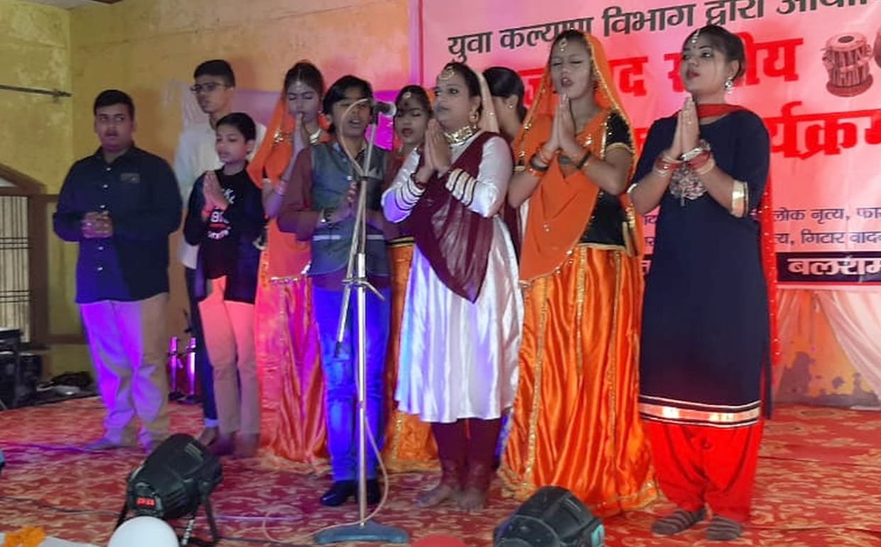 Children of Tharu tribe performed the traditional dance of the people