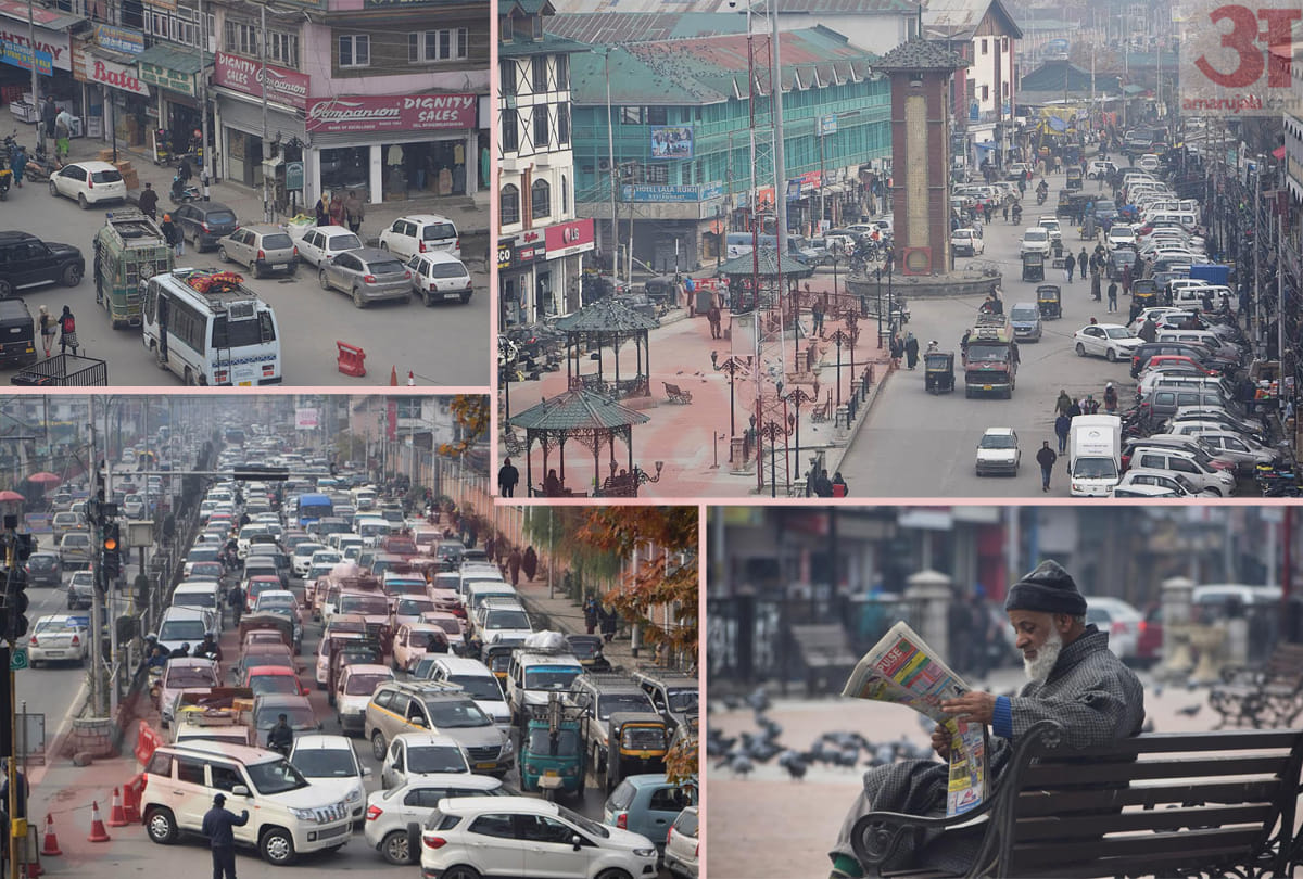 traffic jam in kashmir, latest photos of kashmir after article 370 revoked, shops open in kashmir