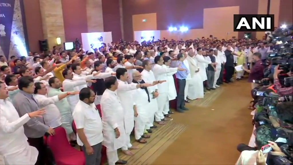 Shiv Sena-NCP-Congress MLAs assembled at Hotel Grand Hyatt take a pledge