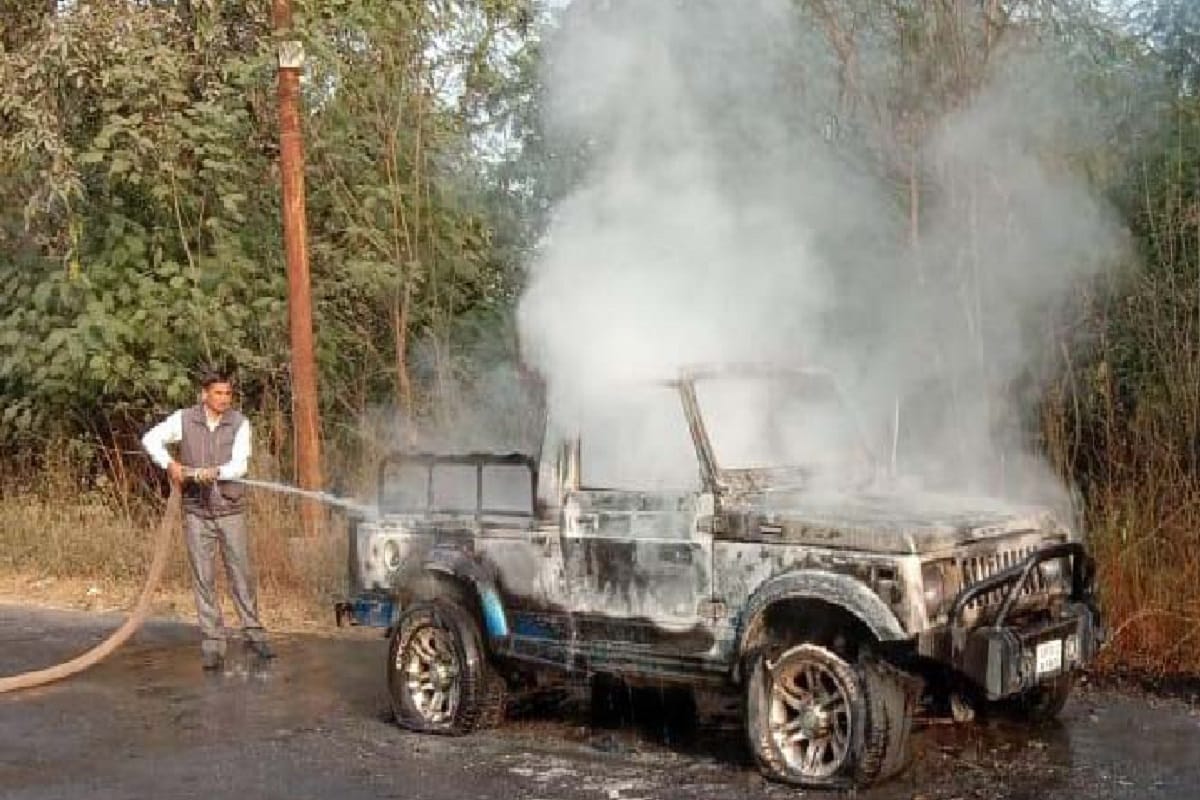 Fire's in a gypsy car on highway road in Shamli district