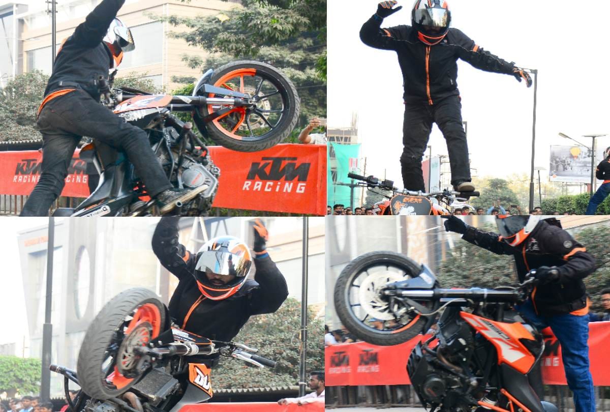 stunts of bike riders of automobile company KTM in lucknow